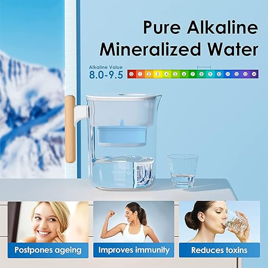 Waterdrop Alkaline Chubby 10-Cup Large Water Filter Pitcher with 1 Filter, Healthy, Clean & Toxin-Free Mineralized Alkaline Water (100 Gallons), Up to PH 9.5, BPA Free