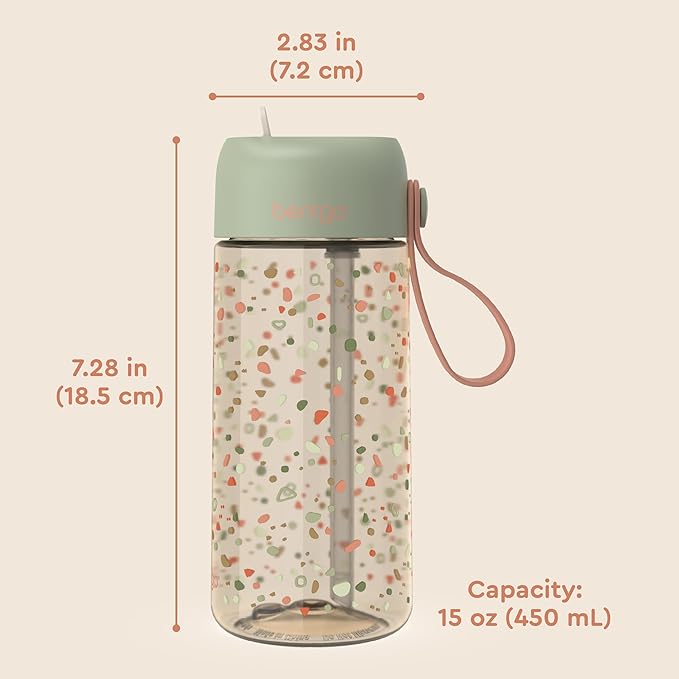 Bentgo Kids Water Bottle (Whimsy & Wonder Collection) - Leak-Proof Durable Tritan 15 oz. Cup for Kids/Toddlers 3+; Flip-Up Safe-Sip Straw for School, Sports, Daycare, Camp & More (Geo Speckle)