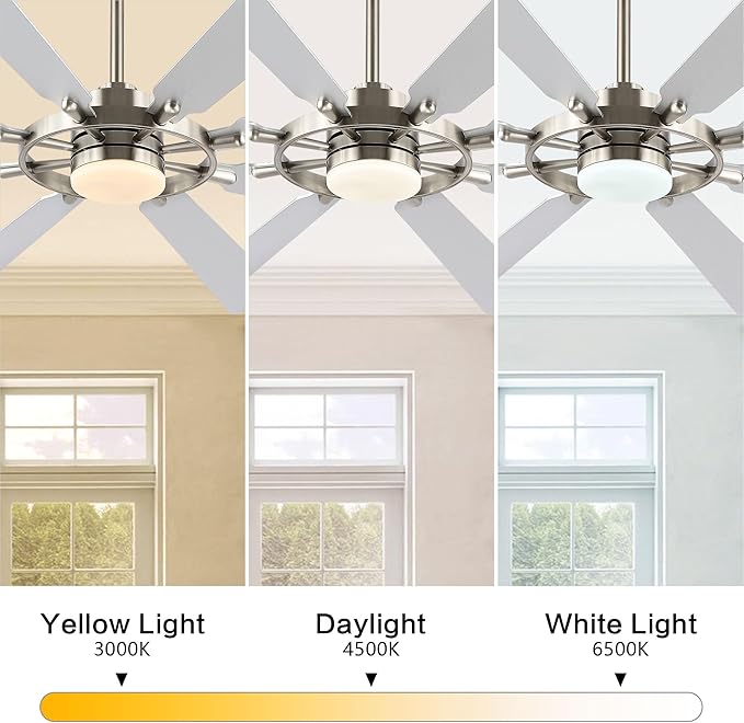 80" Ceiling Fan with Lights and Remote Control, Wood 8 Blades 6-Speed Noiseless Reversible DC Motor, 3 Downrods, Modern Large Ceiling Fan for Bedroom Dining Living Room, Nickel Finish+Silver
