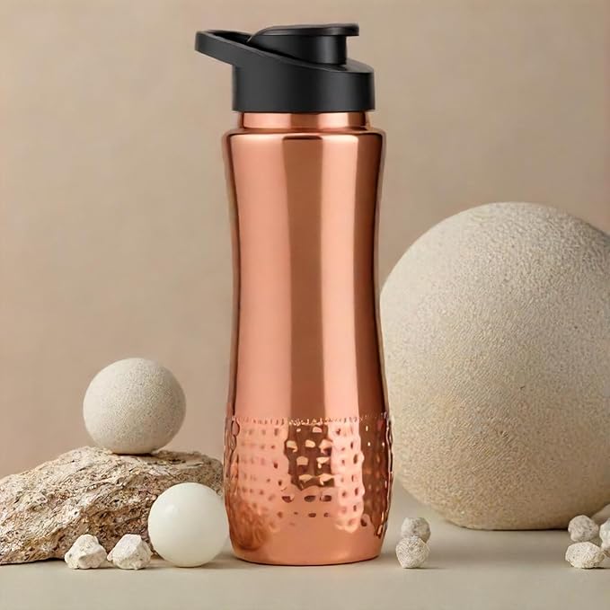 Pure Copper Water Drinking Bottle with Sipper - Copper Hammered Ayurvedic Vessel For Drinking - Drink More Water, Reduce Sugar Intake - Ayurveda Health Benefits - 34 Oz