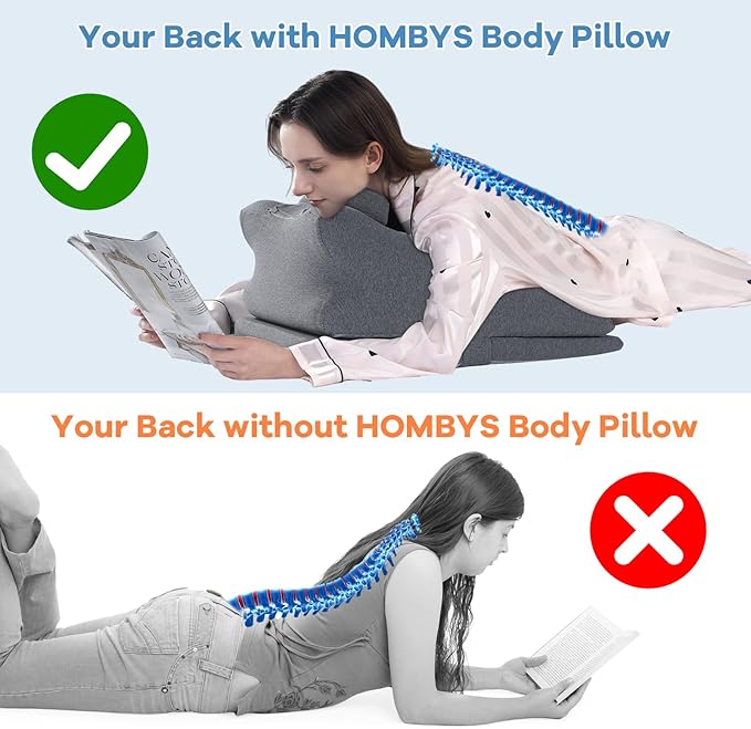 HOMBYS Adjustable Height Face Down Pillow for Sleeping,Reading Wedge Pillow for Headboard,Ergonomic Prone Position Pillow,Memory Foam Pillow for Stomach Sleeper,Back & Neck Pain Relief Incline Cushion