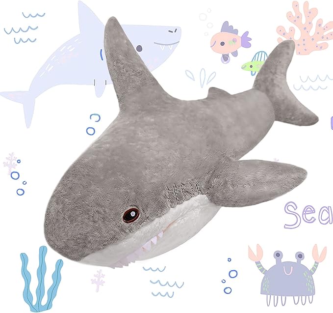MorisMos Shark Pillow Giant Stuffed Shark, Baby Shark Plush Toy Shark Toys, Big Shark Stuffed Animal, Gray, 40in
