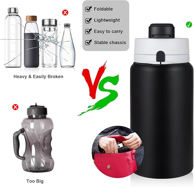 Collapsible Water Bottle, Foldable Water Bottle BPA Free Reusable Lightweight Leak-Proof Travel Silicone Water Bottle for Travel, Gym, Hiking, Office, Camping