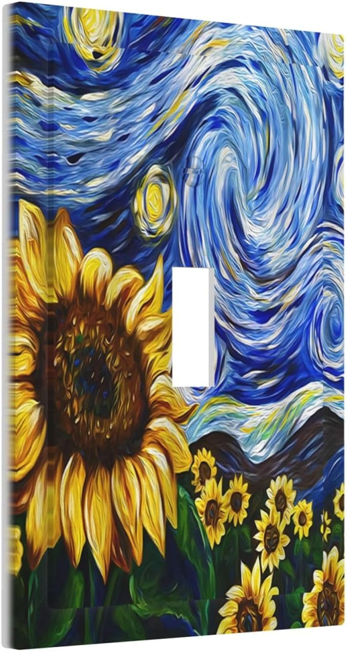 Vintage Abstract Blue Starry Sunflower 1 Gang Light Switch Covers Single Toggle Wall Plate Decorative Switchcover Electrical Switchplate for Farmhouse Country Bedroom Livingroom Decor