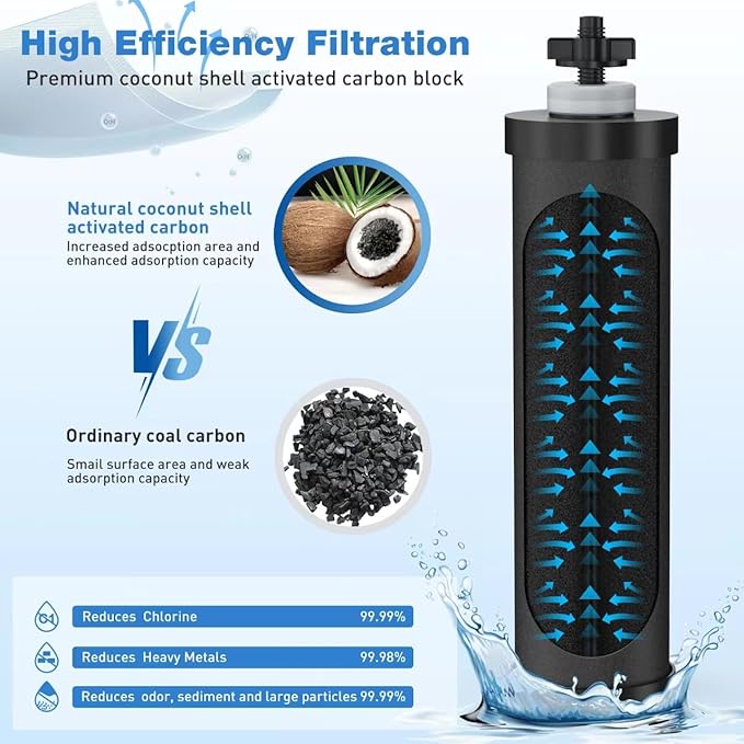 Water Filter Replacement for Berkey® BB9-2® Black Purification Elements, Activated Carbon Filters Compatible with Berkey Gravity Water Filtration System, Pack of 2
