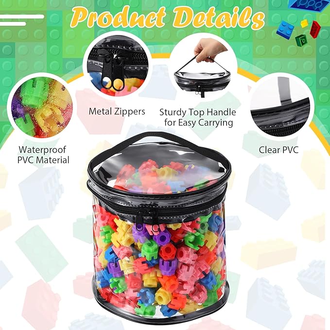 3 Packs Toy Storage Bags Transparent Clear PVC Storage Organizer with Zippered, Kids Waterproof Toy Bags for Board Games, Building Blocks, Puzzles and Small Toys (Black)