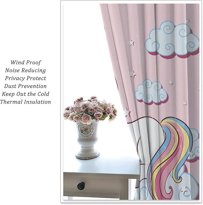 Unicorn Curtain for Kids Bedroom,Pink Cartoon Rainbow Darkening Curtains Decor Sliding Curtains Decorative Curtains for Girls Boys Baby Room,Living Room Decoration 84x84inch