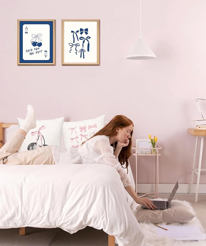 Coquette Preppy Pillows Covers,Preppy Bedding 18x18, y2k Preppy Throw Pillow Covers for Dorm Girls Bedroom, Trendy Aesthetic Cute Bow Cherry Disco Ball Throw Pillow Cases