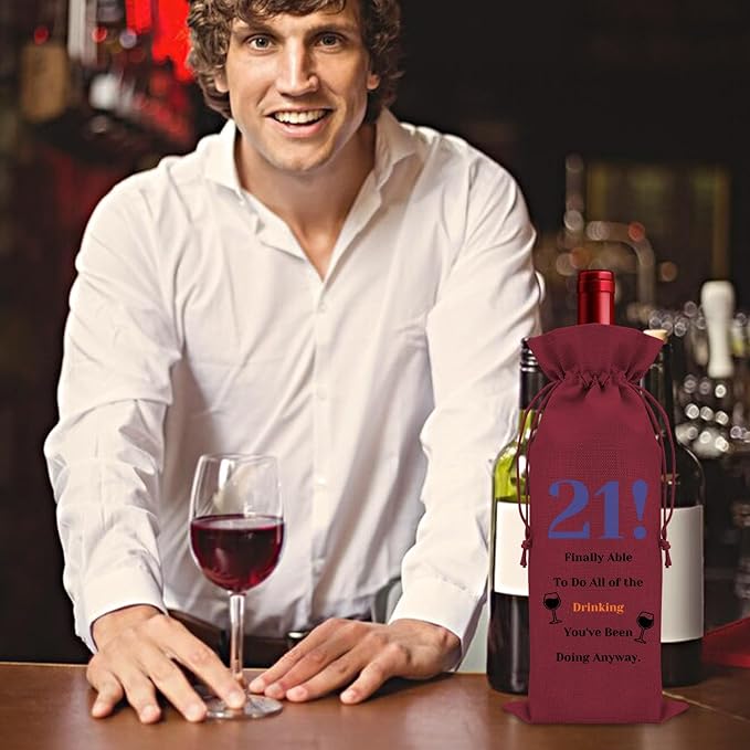 Sazuwu 2PCS Funny 21st Birthday Gifts for Her Wine Bag 21 Year Old Birthday Gifts for Him Happy 21st Birthday Decorations Wine Bottle Storage Bag Born in 2003 Wine Accessories Gifts for Wine Lovers
