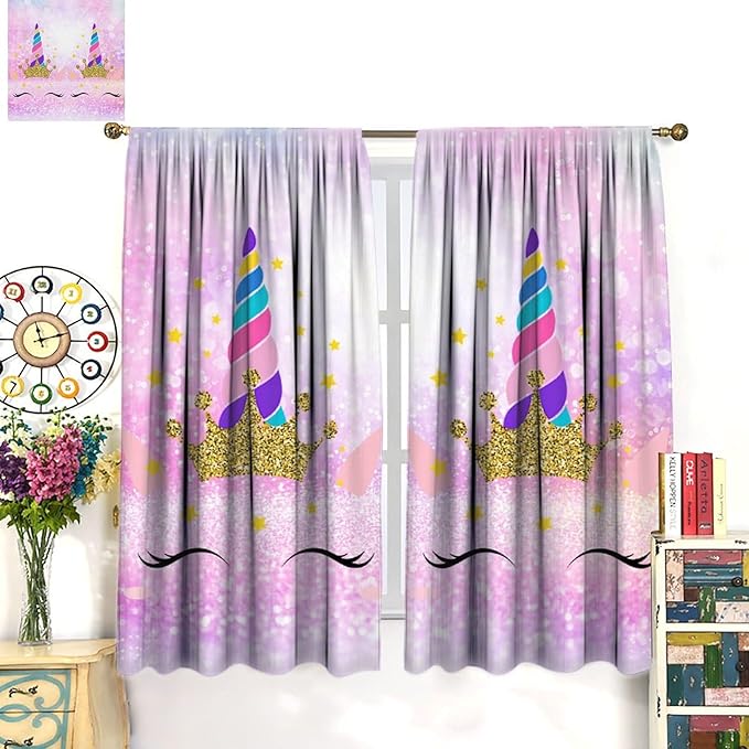 Kids Unicorn Curtains Kids Girls Boys Rainbow Unicorn Pattern Blackout Curtains Bedroom Curtains 63x72 Inches 2 Panels