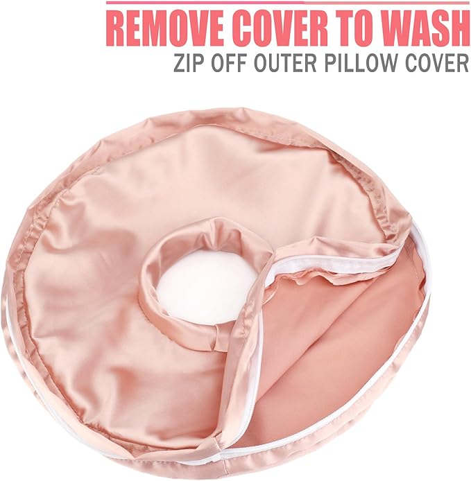 Satin Ear Piercing Pillow Removable Cover Luxury Cnh Pillow with Ear Holes for Ear Pain Side Sleepers Washable Large Donut Pillows Head Neck Support Coral