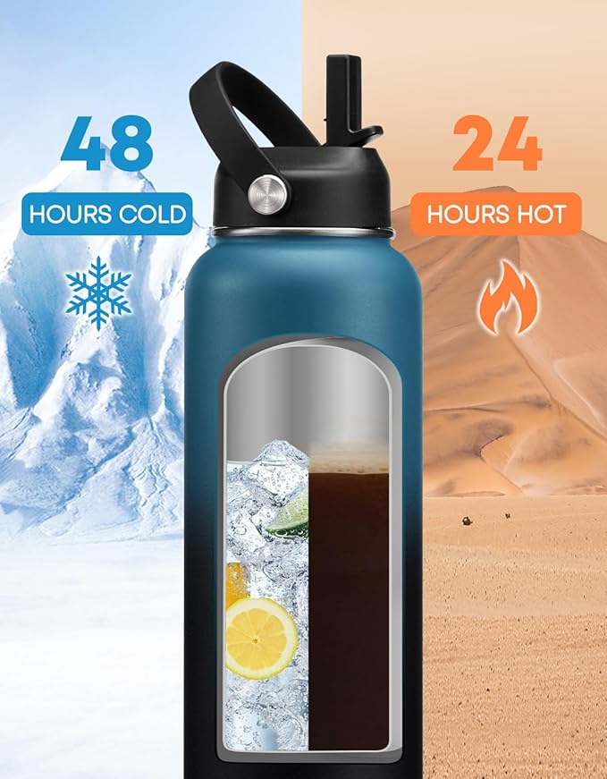 Insulated Water Bottle 40oz with Straw - Paracord Handle, Flex Cap, Bottle Holder with Strap & Silicone Cup boot, Vacuum Stainless Steel Water Bottles, Gym Water Flask Metal Jug Keep Cold 48H Hot 24H