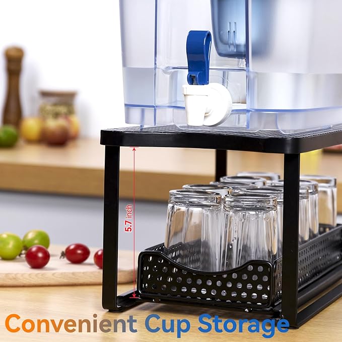 Water Dispenser Stand for Countertop-Metal Black Water Filter Stand,with Drawers Suitable,Compatible with Brita Water Pitcher and Zerowater Pitcher 14.5"x7.7"x6.9"