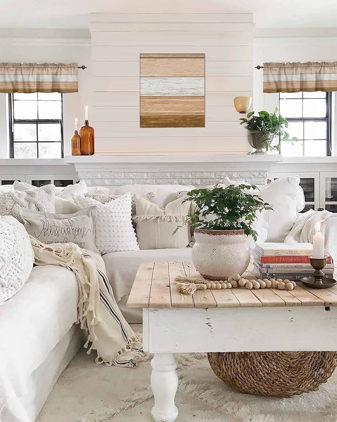 Farmhouse Kitchen Curtains Summer Fall Valances for Windows ,Brown Beach Fall Rod Pocket Country Window Treatment for Kitchen/Living Room/Bedroom/ Bathroom,54" X 18" -1 Panel, Rustic Barn Wood Texture