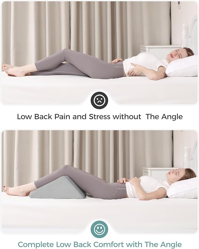 Knee Wedge Pillow with Pure Memory Foam, 8" Bed Wedge Pillow for Sleeping, Triangle Pillow for Back Support Elevated Pillow for Sciatica Knee Hip Ankles Back Pain Relief