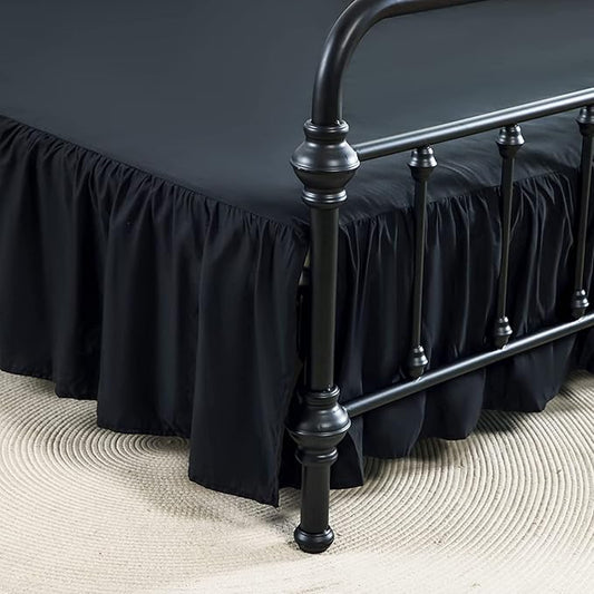 Bed Skirts King Size 14 Inch Ruffled Bed Skirt with Split Corners,Drop Dust Ruffle Bed Skirt with Platform, Black