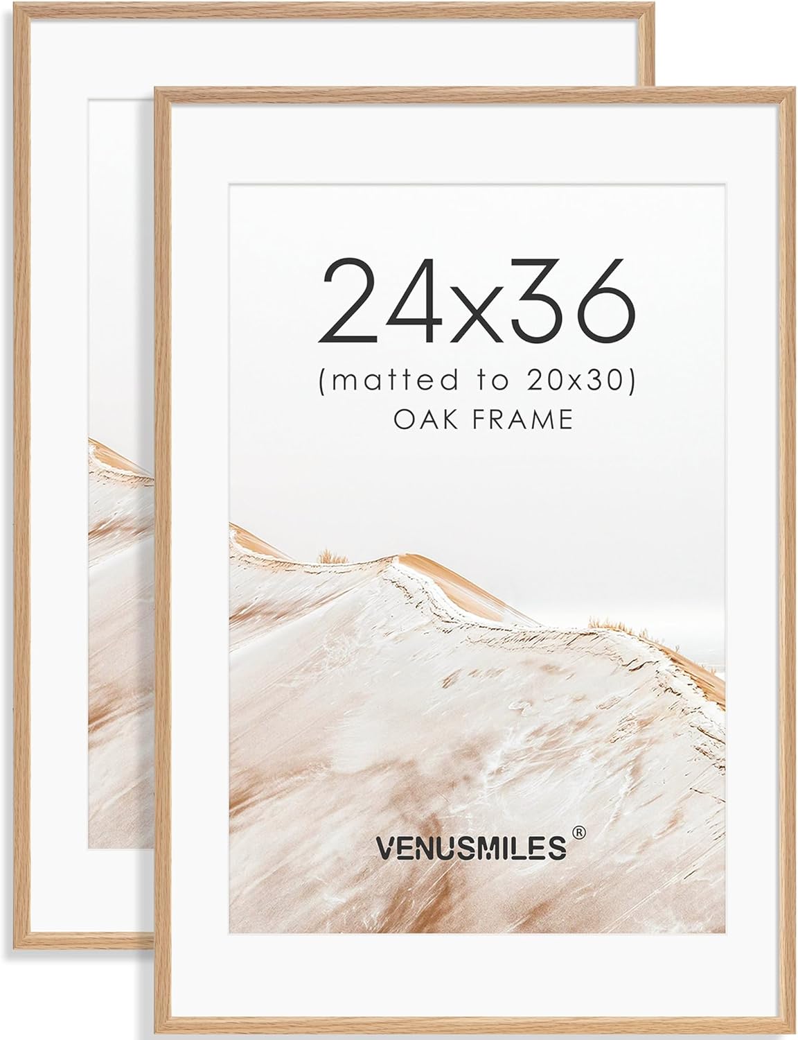 24x36 Poster Frame Set of 2 Natural Solid Oak Photo Frames with 20x30 Removable Mat Wall Hanging Large Handcrafted Frame with HD Plexiglass Wall and Tabletop Display Large Picture Frame