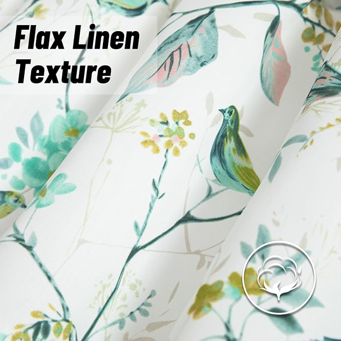 Leeva Birds Vines Printed Curtains Valance for Kitchen Bath Laundry Bedroom Living Room, Rod Pocket Semi-Blackout Valances for Windows, 52 x 18 Inch, Green Birds, One Panel