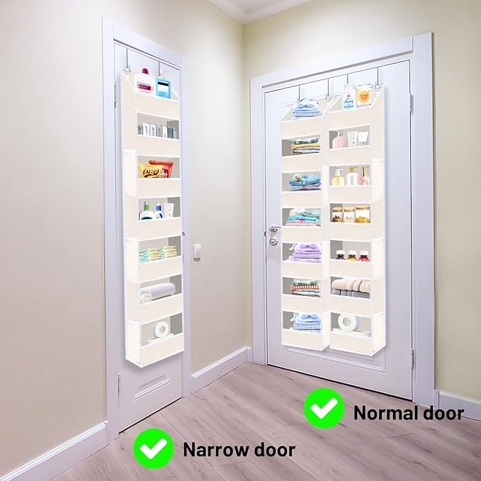 Over the Door Organizer 7 Tiers, No Tilt Closet Organizers and Storage for Bedroom, Weight Capacity of 50 lbs for Back of Door Organizers,Door Hanging Organizer for Closet,Diaper Organizer,Beige