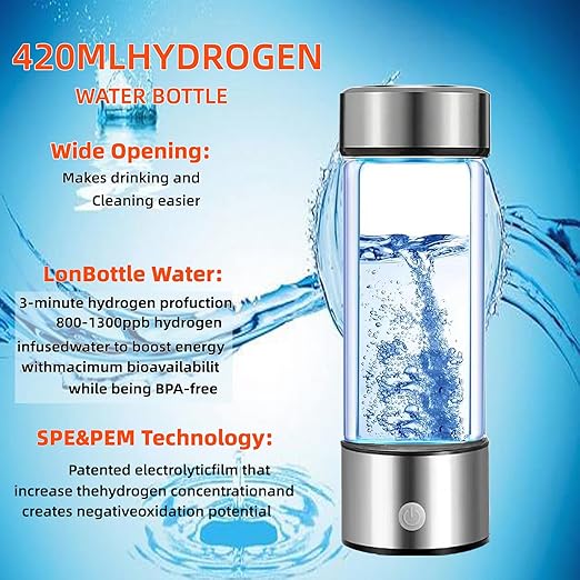 Hydrogen Water Bottle, 2024 Hydrogen Water Bottle Generator with SPE PEM Technology Water Ionizer, Portable hydrogenated Water Machine Improve Water in 3 Minutes for Home/Office/Travel/Daily Drinking
