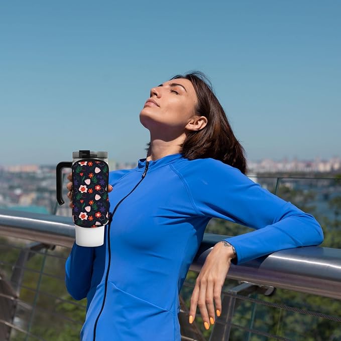 Water Bottle Pouch for Stanley Cup 40oz 30oz,Personalized Gym Purse for Men Women, Tumbler Pouch with Versatile Pocket Water Bottle Bag for Cards, Keys, Phone Botanical Leaf