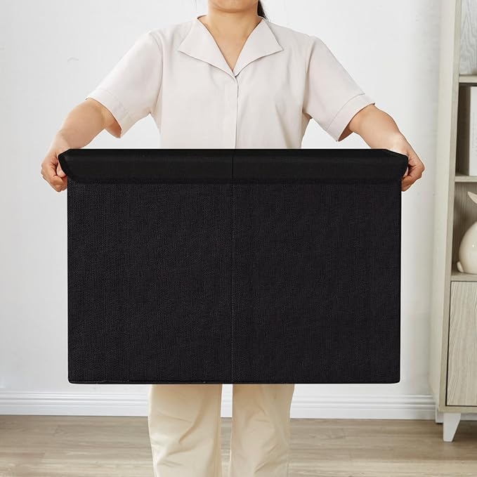 Large Toy Storage Box with Lids, Collapsible Sturdy Baby Storage Organizer Chest Bin Basket for Kids, Boys, Girls, Playroom, Nursery, Bedroom, Closet 25"x13"x16" (Black)