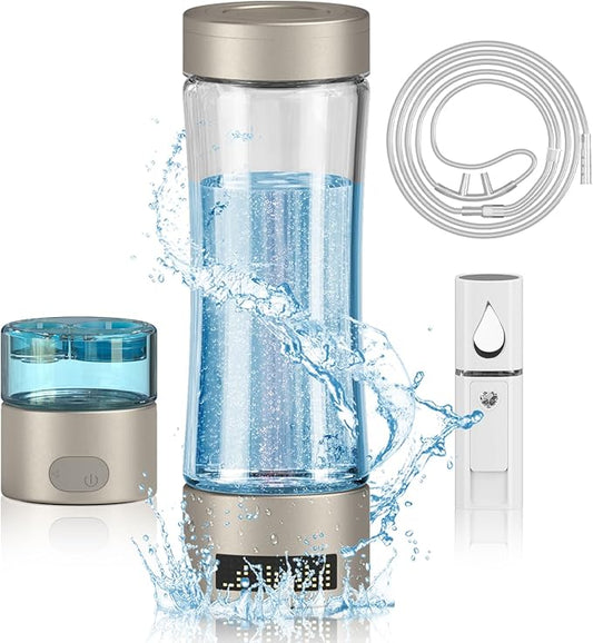 Hydrogen Water Bottle Generator, SPE/PEM Technology Hydrogen-Rich Water Bottle Hydrogen Concentration(+2800ppb), Portable Rechargeable Glass Hydrogen Water Ionizer Machine Gifts for Women&Men