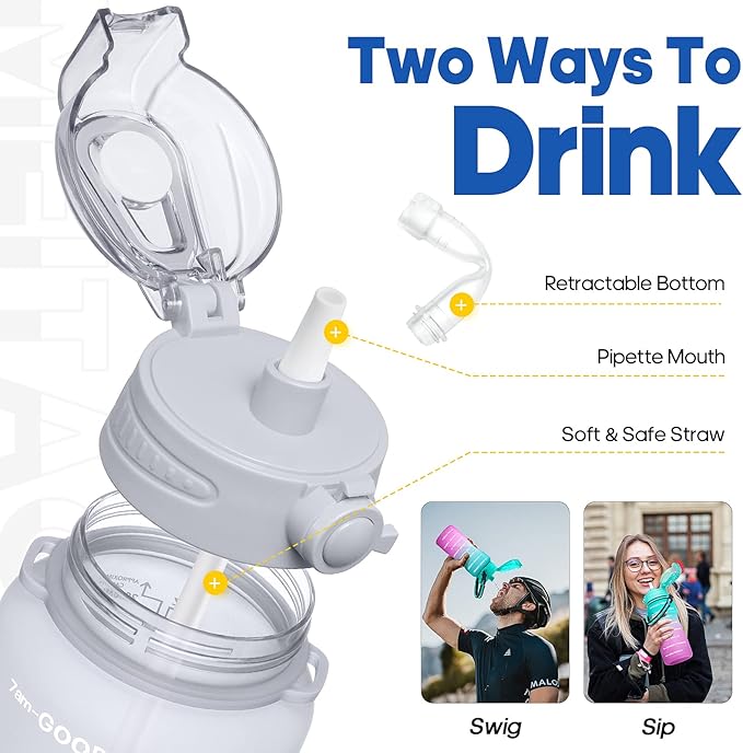 Water Bottles 1 / Half Gallon with Time Marker and Straw, Large Fitness Sports Motivational Bottle, Wide Mouth Leakproof and BPA Free for Travel, Gym,office,school