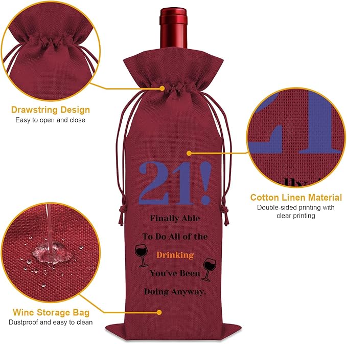 Sazuwu 2PCS Funny 21st Birthday Gifts for Her Wine Bag 21 Year Old Birthday Gifts for Him Happy 21st Birthday Decorations Wine Bottle Storage Bag Born in 2003 Wine Accessories Gifts for Wine Lovers