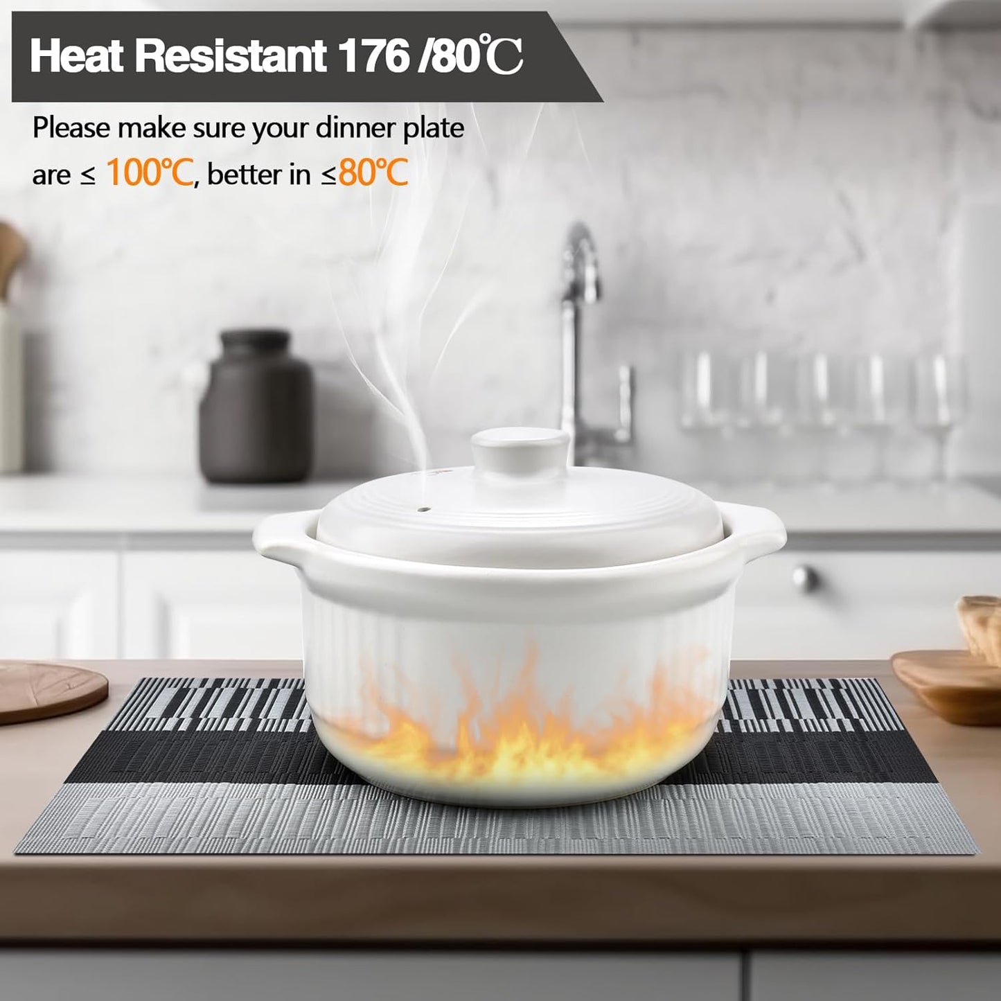 Placemats Set of 4 - Washable Easy Clean Vinyl Placemats - Heat Resistant PVC Place Mats for Dining Table - (Black and Gray, 4)