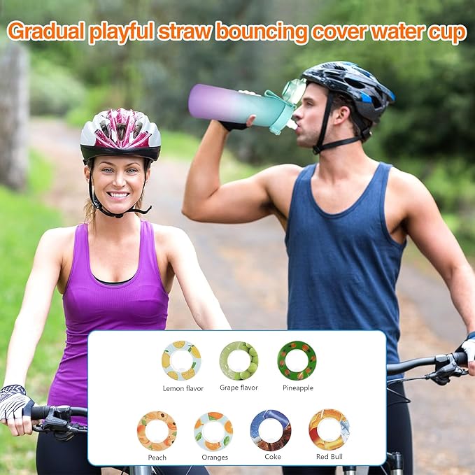 Water Bottle with 7Pcs Air Flavor Pods, Air Bottle Pods Water Bottle, Flavor Caps with Water Bottle, Fruit Scent Pods for Outdoor Sport(Blue-Purple Gradient Color-7 Pods)
