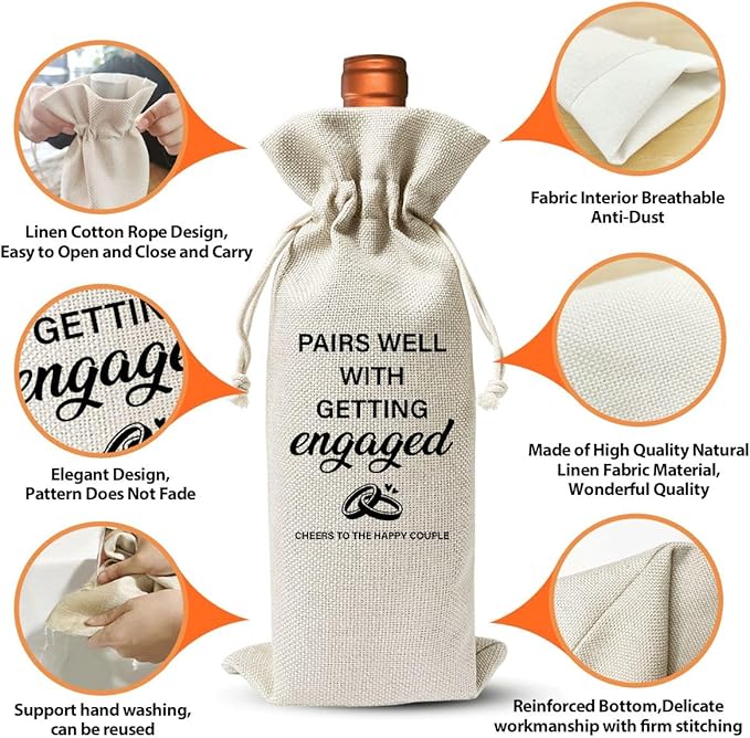 EUFJDKSL Engagement Wine Gift Bag For Getting Married, Engaged Gift For Bride And Groom Couples Her Him, Wedding Or Engagement Party Decorations, Reusable Wine Bag, Paris Well With Getting Engaged