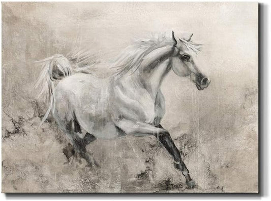 Renditions Gallery Canvas Animal Wall Art Modern Decorations Paintings Elegant Running Horse Abstract Black & White Figurative Artwork Prints for Bedroom Office Kitchen - 24"x36" LT33