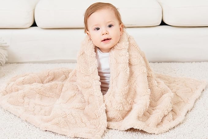 Sherpa Baby Blanket for Girls Toddlers Fleece Fluffy Fuzzy Blanket for Baby,Soft Warm Cozy Fleece Blanket,Receiving Blanket for Infant Newborn (beige, 30 * 40, rhombus twist)