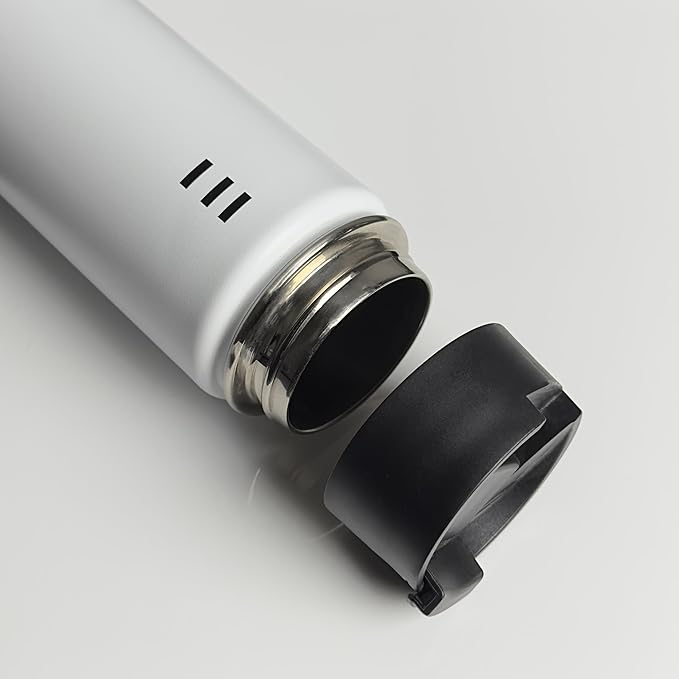 Stainless Steel Water Bottle - 18 Oz Water Bottle with Straw Lid, Coffee Lid, and Wide Mouth Lid - Double Insulated Water Bottle - Metal Water Bottle - Hot and Cold Insulated Thermos - (White)