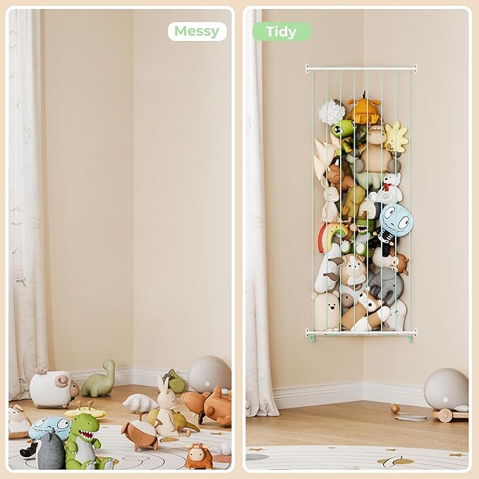GRANNY SAYS Stuffed Animal Storage, Corner Stuffed Animal Holder for Toy Storage, Adjustable Length Stuff Animal Organizer, Large Hanging Toy Shelf for Toddler Boys Girls Kids Room, Green