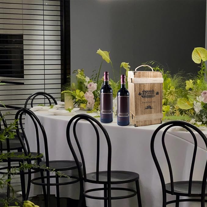 JINGHANGER Double Bottle Wooden Decorative Wine Box,Wine Gift Box Bottle Box Wine Storage Box with Handle Rope for Gifts DIY Crafts Birthday Party Wedding,for Standard 750ml Wine Storage,13.78 x 4 in