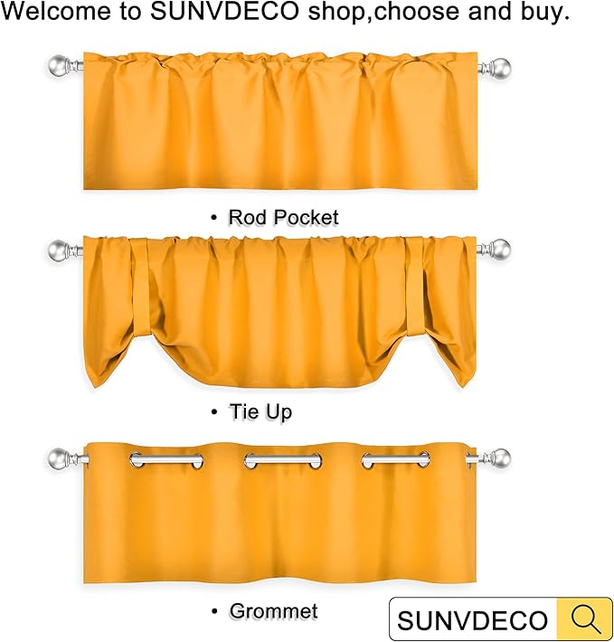 Orange Yellow Valances for Windows 52X18 Inches Blackout Thermal Insulated Valance with Grommet Top for Kitchen Living Room Short Straight Drape Valance for Bedroom Kids Room 1 Panel