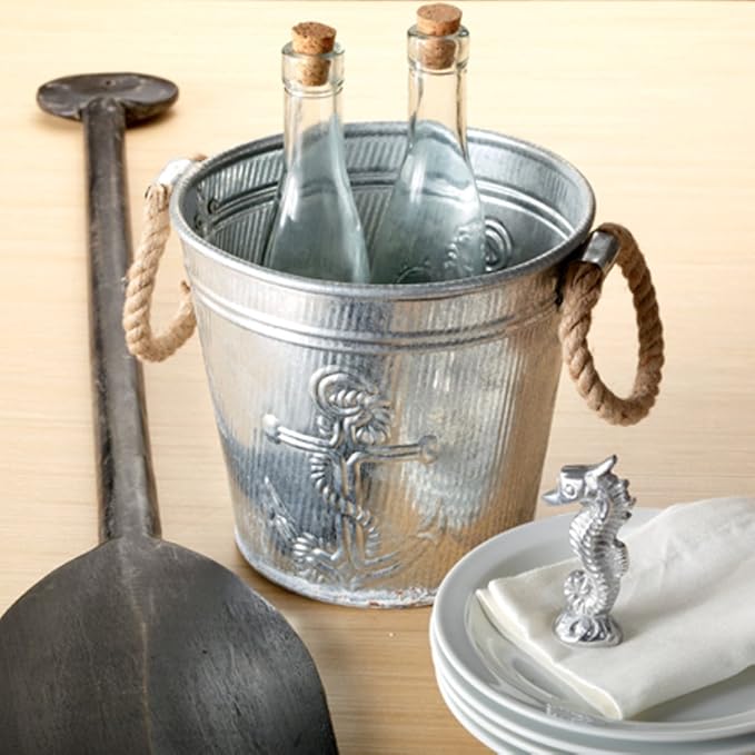 Galvanized Metal Ice Bucket for Drinks or Planter Pail with Rope Handles