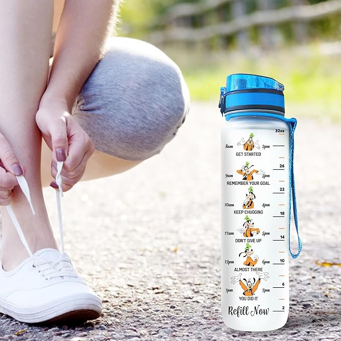 Dog Cartoon 32 Oz Water Tracker Bottle, Insulated Water Bottle with Cute Dog Character