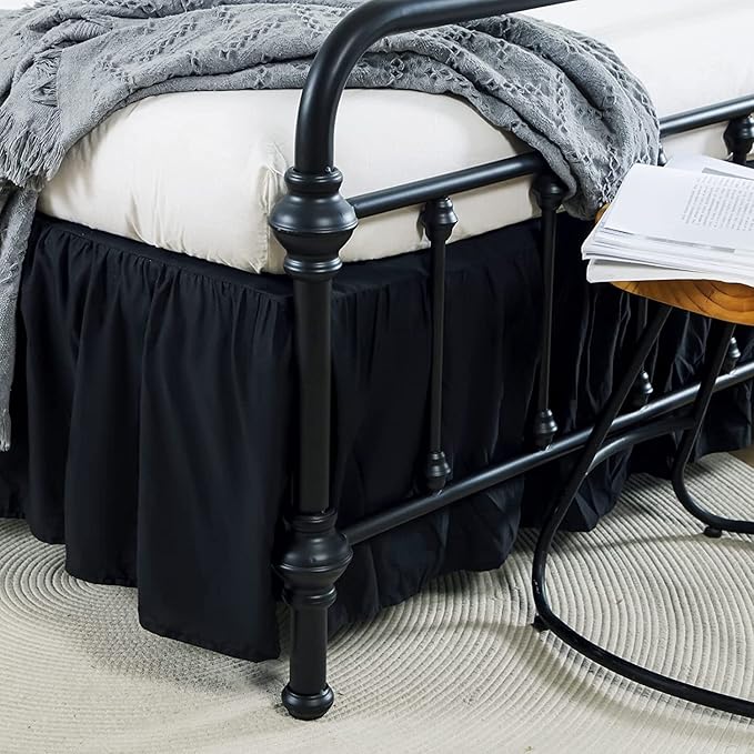 Bed Skirts Queen Size Ruffled Bed Skirt with Split Corners, 18 Inch Drop Dust Ruffle Bed Skirt with Platform, Black