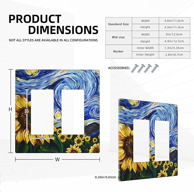 Vintage Abstract Blue Starry Sunflower 2 Gang Rocker Decora Light Switch Covers Dual Outlet Covers Wall Plate Decorative Switchplate Electrical Faceplate GFCI for Farmhouse Country Bedroom Decor