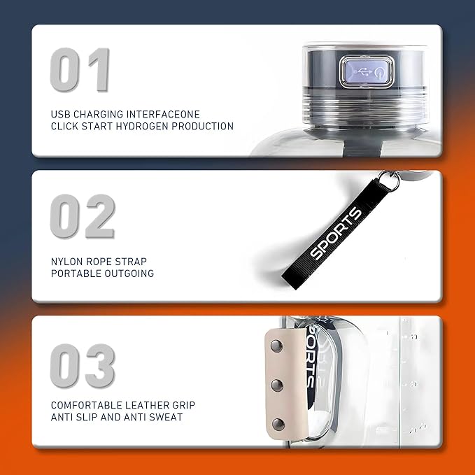 Hydrogen Water Bottle, Hydrogen Water Bottle Generator with SPE PEM Technology, Requires only Six Minutes of Rapid Electrolysis Portable, 50 Oz./1500ML(Black)