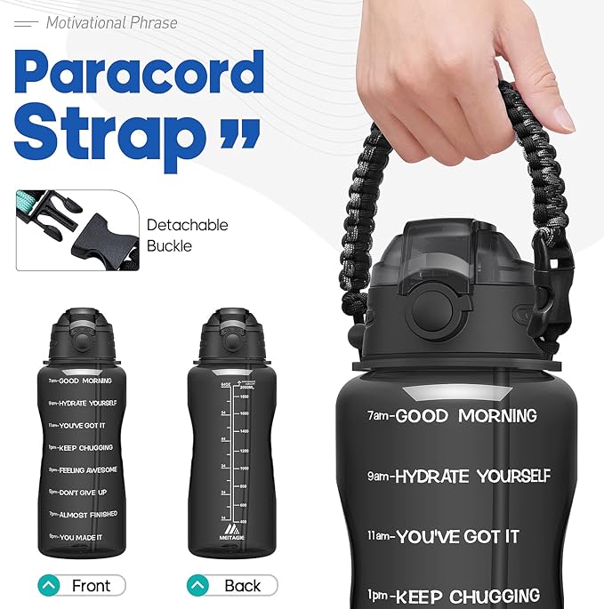 Water Bottles 1 / Half Gallon with Time Marker and Straw, Large Fitness Sports Motivational Bottle, Wide Mouth Leakproof and BPA Free for Travel, Gym,office,school