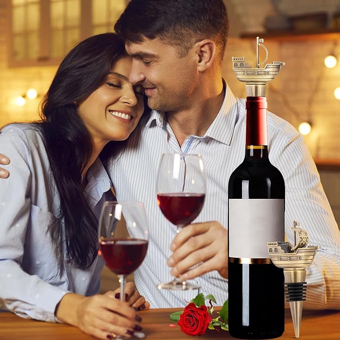 LKKCHER Pirate Ship Wine Stopper, Wine Gifts for Men Warship Battleship Lovers, Nautical Bottle Stoppers for Wine Champagne Prosecco, Birthday Gifts, Wine Saver, Wine Accessories