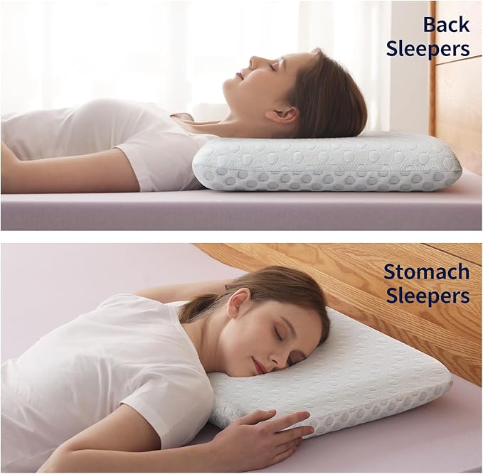 Ultra Thin Pillow 3.25" Stomach Sleeping, Gel Memory Foam Flat Pillow for Stomach and Back Sleepers, Slim Design Memory Foam Pillow with Two-Sided (CertiPUR-US, Standard Size)