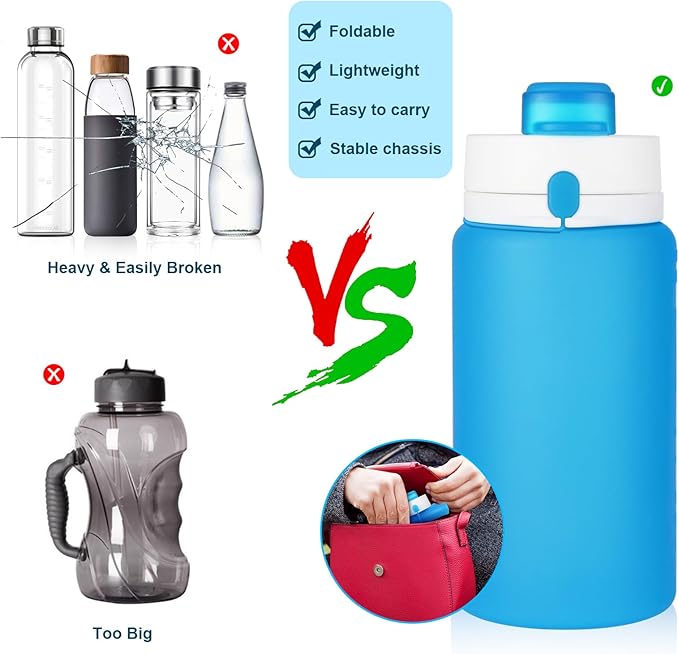 Collapsible Water Bottle, Foldable Water Bottle BPA Free Reusable Lightweight Leak-Proof Travel Silicone Water Bottle for Travel, Gym, Hiking, Office, Camping