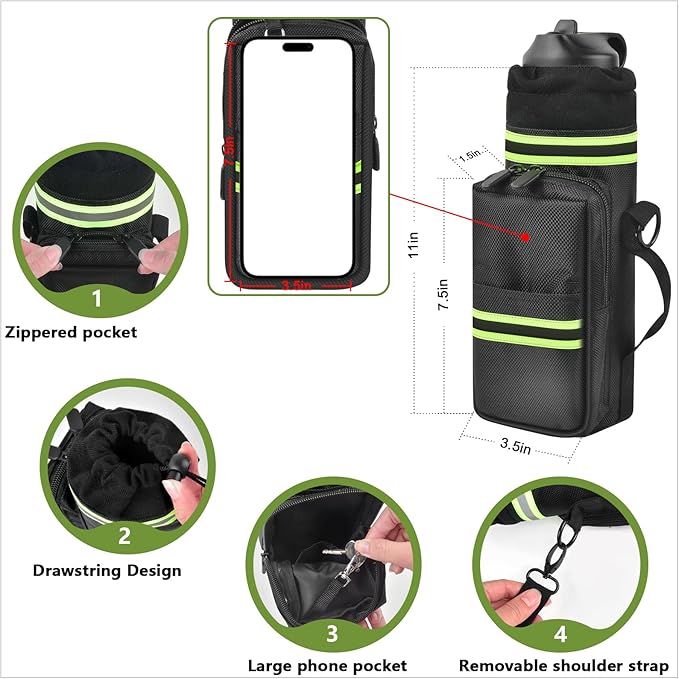 Water Bottle Carrier Sling Bag with Strap for Hydroflask25oz/32oz, Bottle Pouch Holder with Phone Pocket, Sports Water Bottle Sleeve Accessories for Hiking Travelling Camping
