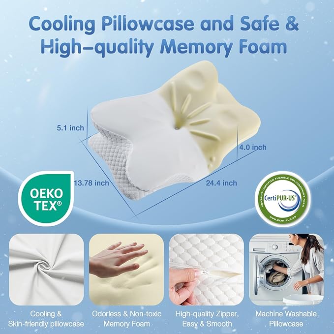 Cervical Neck Pillow for Pain Relief Sleeping, Cooling Contour Memory Foam Support Pillows for Neck and Shoulder Pain, Ergonomic Orthopedic Pillow for Side Back & Stomach Sleepers, White-24