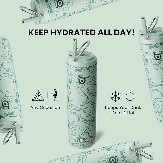 BOTTLE BOTTLE Insulated Water Bottle 24oz with Straw Lid and Handle for Sports Travel Gym Stainless Steel Water Bottles Double-Wall Vacuum Metal Thermos Bottles Leak Proof BPA-Free